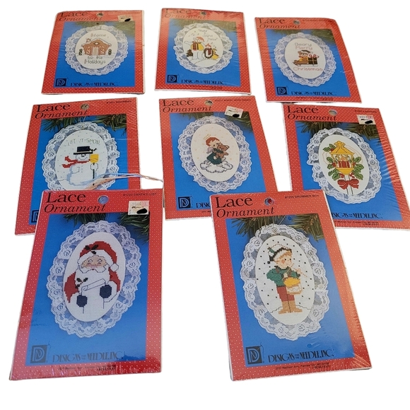 Vintage Lace Ornament Set Of 8 Old New Stock 1989 Designs for the Needle Inc. - Picture 1 of 10